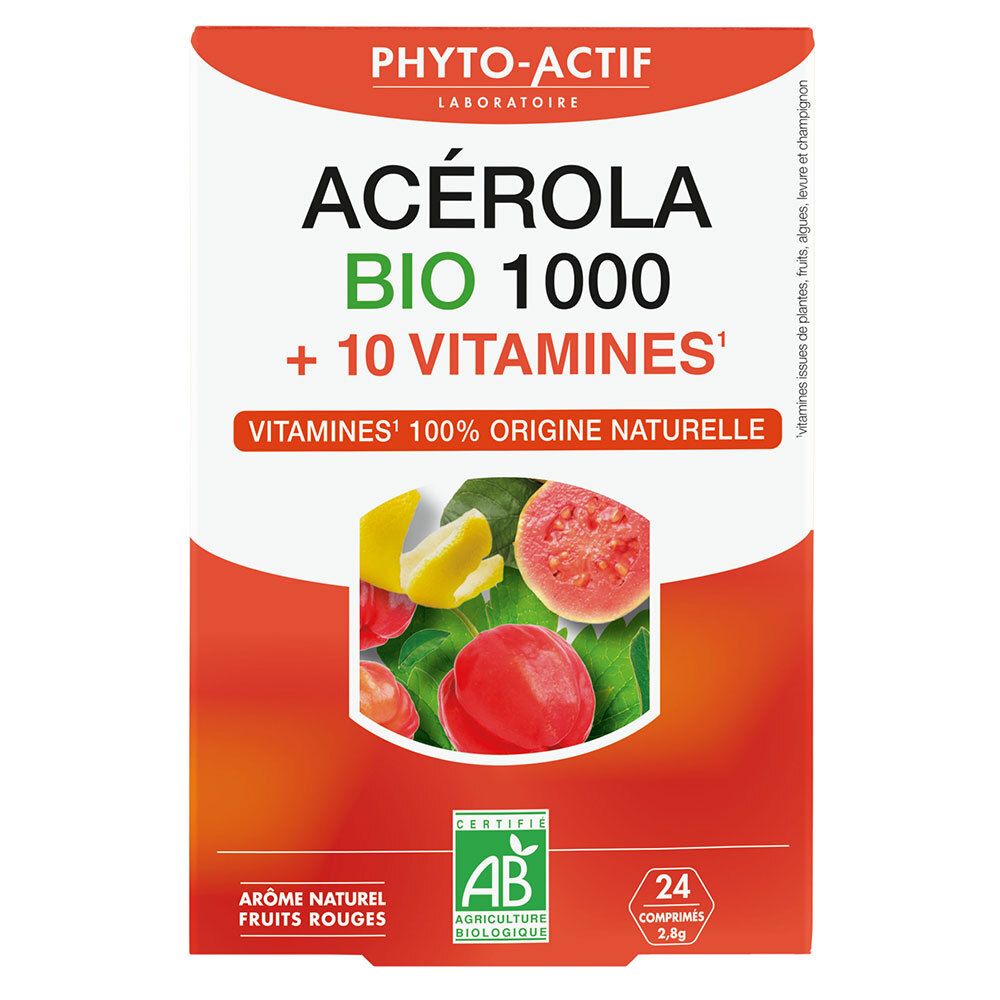 PHYTO-ACTIF Acerola Bio 1000 + 10 Vitamines (24 comprimés)
