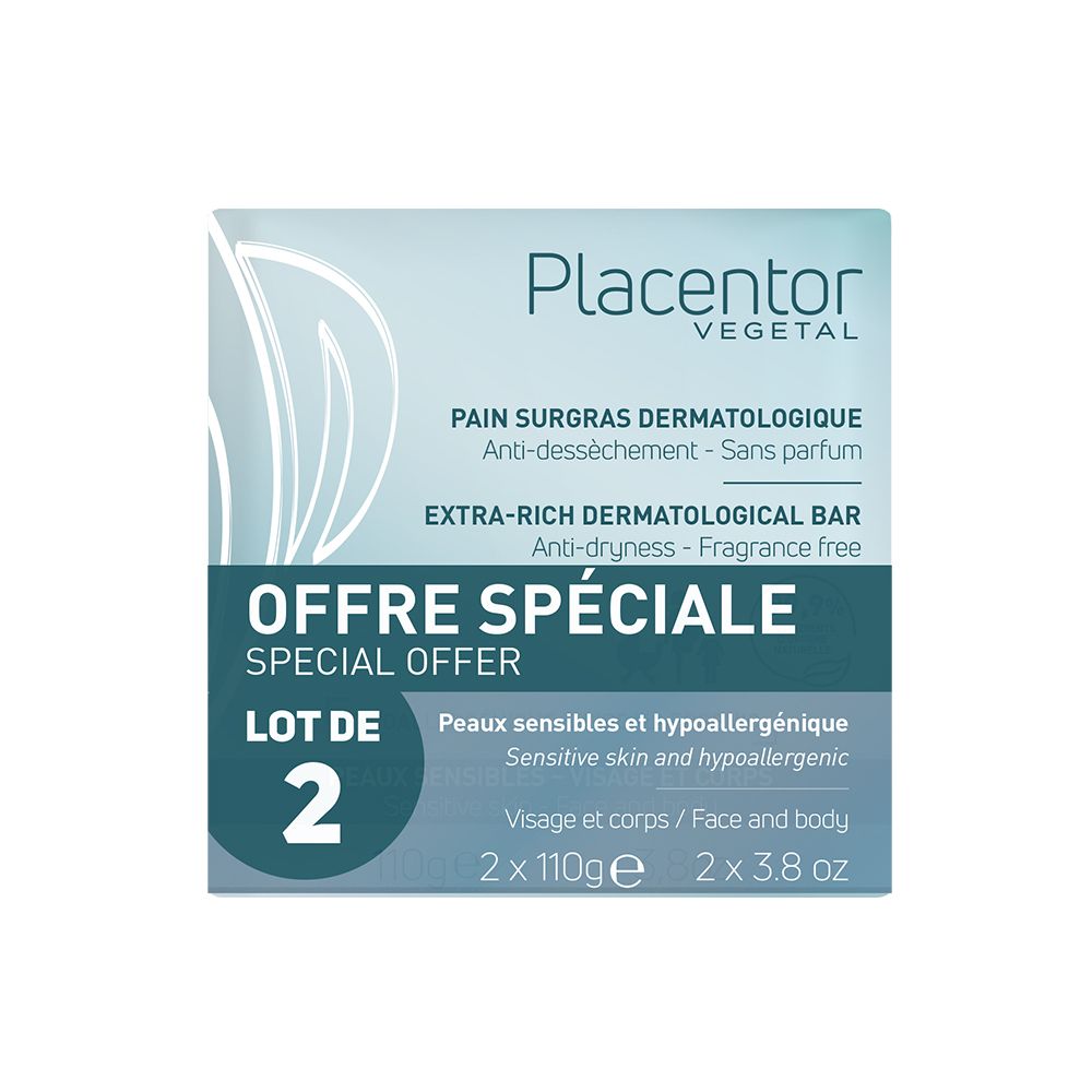 Placentor Végétal pain surgras dermatologique (lot de 2, 220 g)
