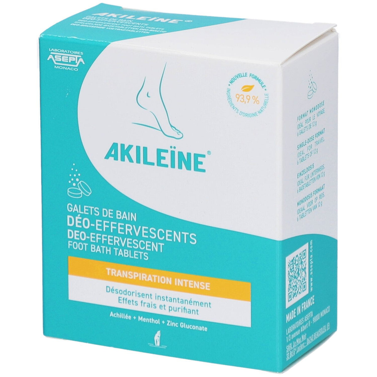 Akileïne Galets de Bain Déo-Effervescents pour transpiration intense (6x12 g)