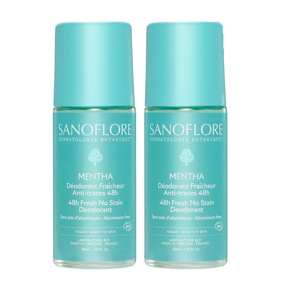 Sanoflore Lot de 2 déodorants Mentha Roll-On 48h (100 ml)