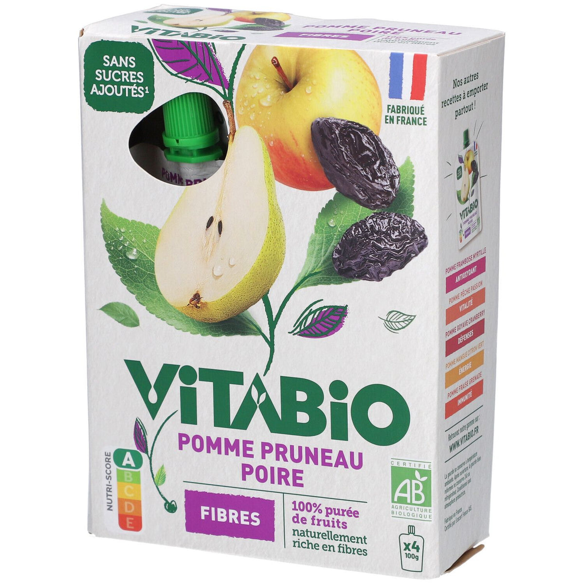 VITABIO gourde de fruits Pomme Pruneau Poire (4x100 g)