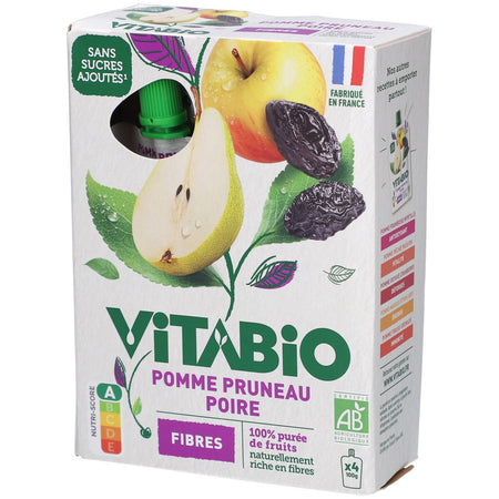 VITABIO gourde de fruits Pomme Pruneau Poire (4x100 g)
