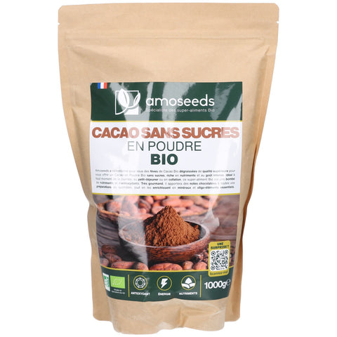 AMOSEEDS Cacao Sans Sucres en Poudre (1000 g)