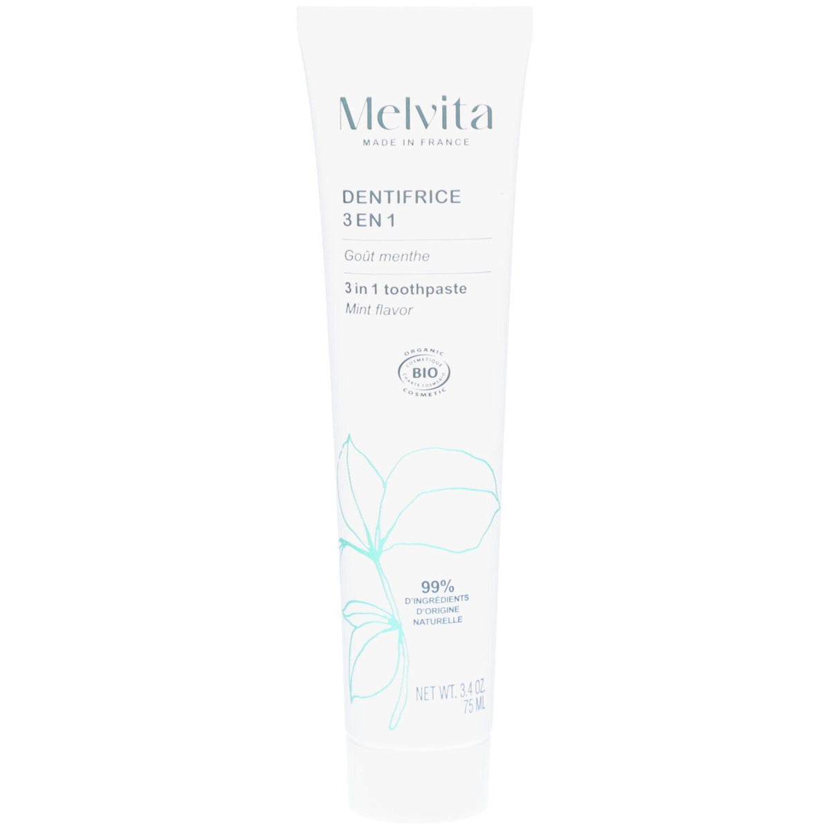 MELVITA Dentifrice 3-en-1 Goût Menthe (75 ml)