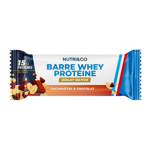 NUTRI&CO Barre protéine Whey Goût Cacahuètes & Chocolat — 1 pièce