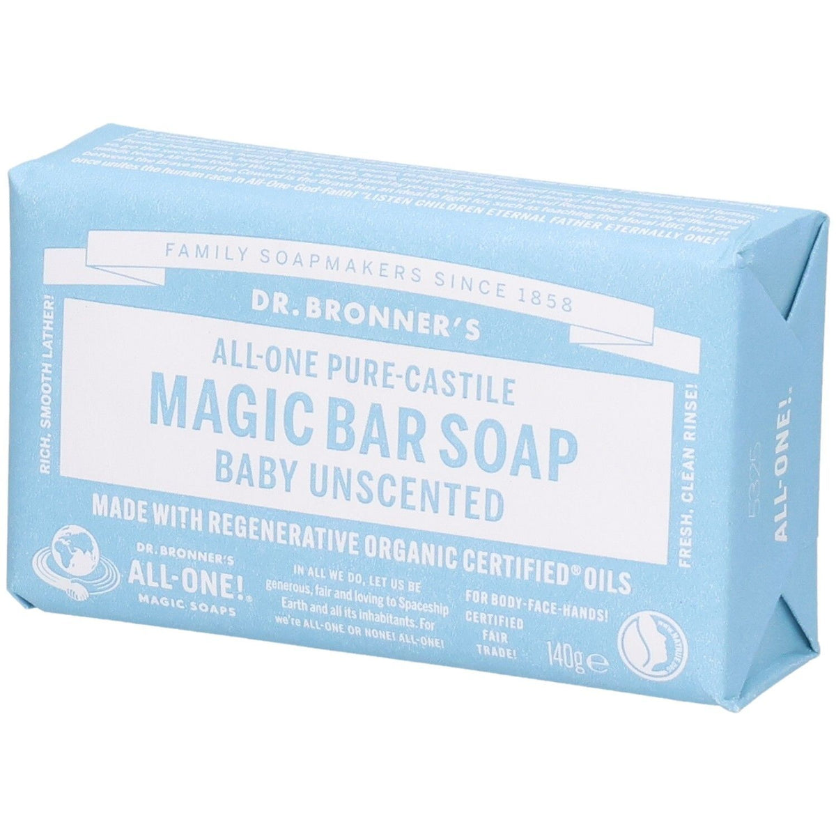 Dr. Bronner's Pure-Castile Magic Bar Soap non parfumé (140 g)