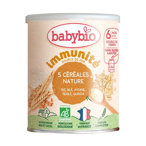 Babybio 5 Getreide Brei Natur Reis, Weizen, Hafer, Roggen, Quinoa +6m Bio 220g