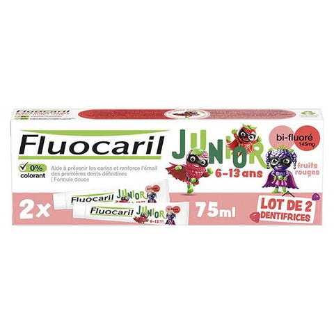 Fluocaril Junior 6-12 ans Dentifrice Gel Fruits Rouges Lot de 2 x 75ml