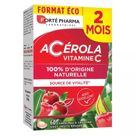 Forté Pharma Acérola Vitamine C naturelle Fatigue 60 Comprimés à Croquer 2 mois