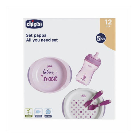 Chicco Meal Set Decorated Flat and Deep Plate +12m Pink