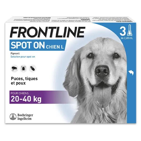 Frontline Spot On chien - Anti-puces anti-tiques pour chien L 20-40kg - 3 pipettes