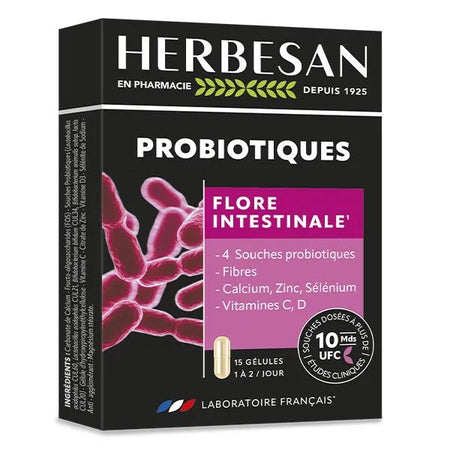 Herbesan - Probiotiques - Flore intestinale - 15 gélules