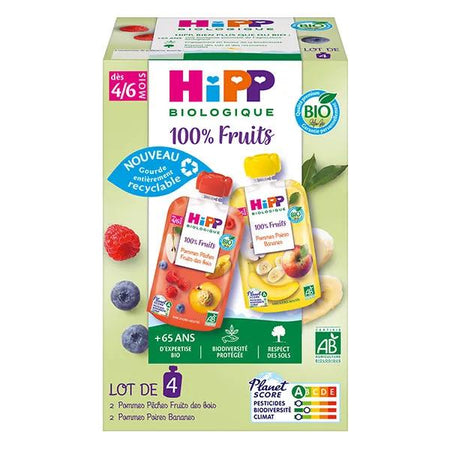 Hipp Gourdes 100% Fruits 2 variétés 4/6 mois (4 x 90 g)