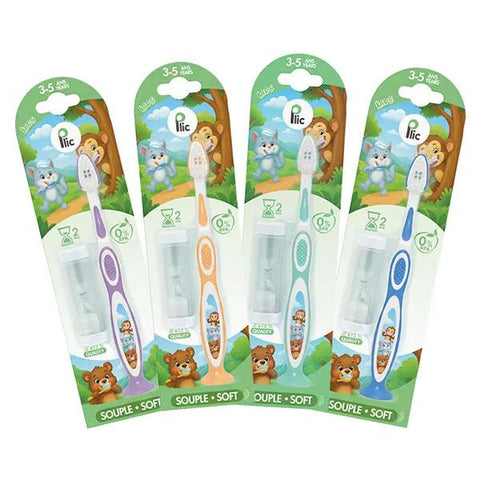 Plic Brosse à dents enfant 3–5 ans gratte-langue et sablier Coloris Aléatoire