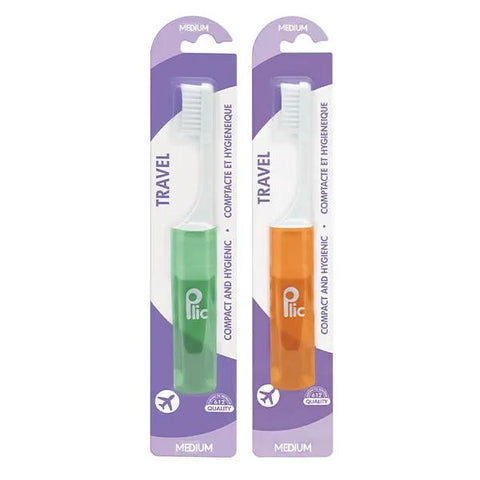Plic Brosse à dents de voyage Poils Medium avec étui ventilé Coloris aléatoire