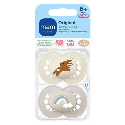 MAM Original Schnuller 6+ Monate Silikon Motiv Regenbogen-Hase 2er-Pack