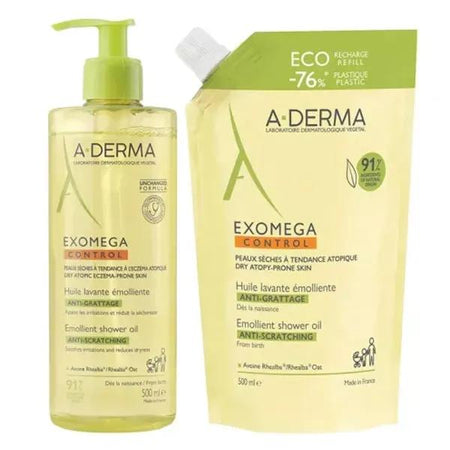 A-Derma Exomega Control Huile lavante émolliente anti-grattage 500ml + éco-recharge 500ml