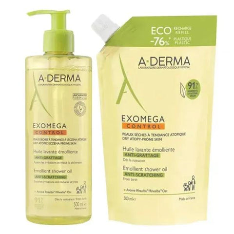 A-Derma Exomega Control Anti-Juckreiz Emollient Waschöl 500ml + Eco-Nachfüllpackung 500ml