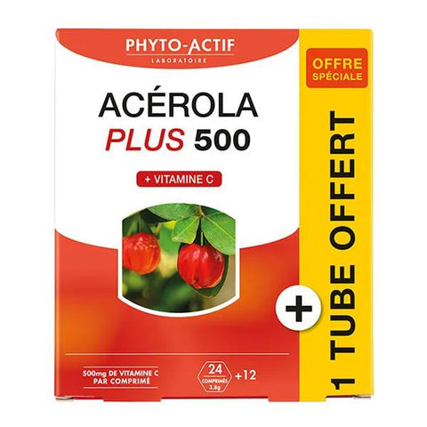 Phyto-Actif, Acerola plus 500 + 1 Tube gratis, 36 Tabletten