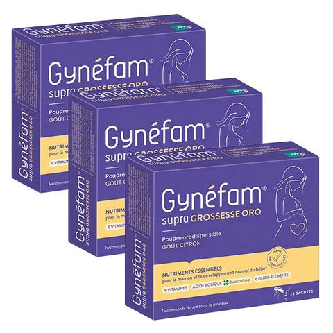 Gynéfam Supra Schwangerschaft Oro Packung mit 1 Monat 28 orodispersiblen Pulverbeuteln, 3er-Pack
