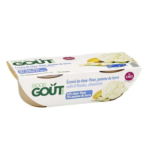 Good Goût Fertiggericht für Babys Blumenkohl-, Kartoffel- und Alaska-Seelachs-Püree 2x190g