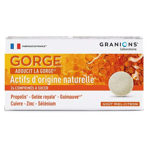 Granions Hals Beruhigt den Hals Honig-Zitronen-Geschmack 24 Lutschtabletten