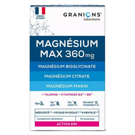 Granions Magnésium Max 360 mg Réduit le Stress, fatigue - Action 24h - 90 comprimés