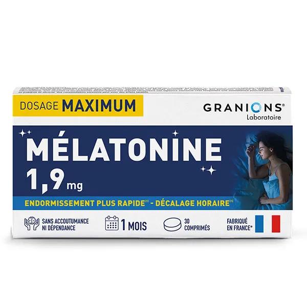 Granions Melatonine 1,9 mg - Sommeil, Endormissement plus rapide - Cure 1 mois