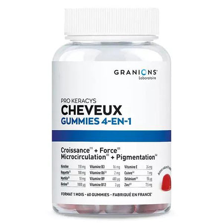 Granions Pro Keracys 4-en-1 Anti-Chute Cheveux Force Croissance Brillance Fruits Rouges 60 gummies
