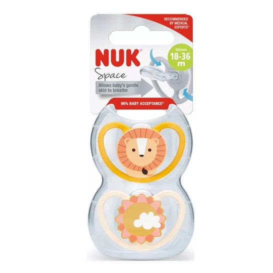 Nuk Sucette Silicone Space 18-36M Lion 2 unités