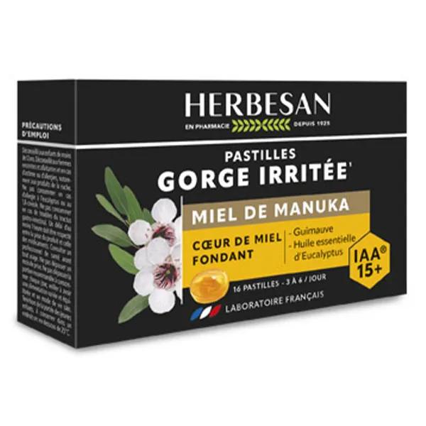 Herbesan Miel de Manuka Pastilles Gorge Coeur de Miel Fondant IAA15+ 16 pastilles