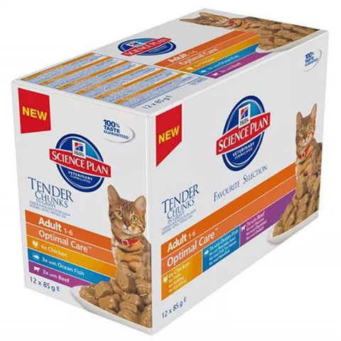 Hill's Science Plan Feline Adult Mixed Wet Food Chicken Fish Beef 12 x 85g