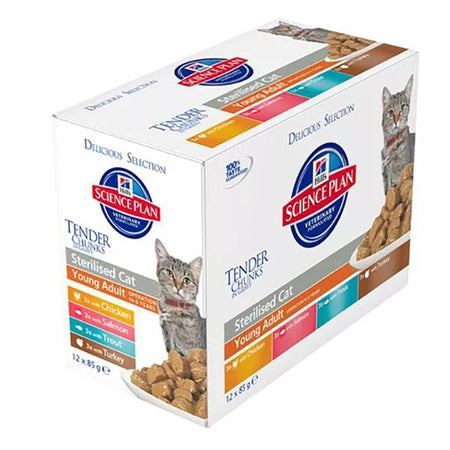 Hill's Science Plan Feline Sterilised aliment humide mixte poulet, saumon, dinde, truite (12 x 85 g)