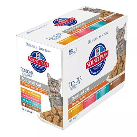 Hill's Science Plan Feline Sterilised Cat Wet Food Mixed Chicken Salmon Turkey Trout 12 x 85g