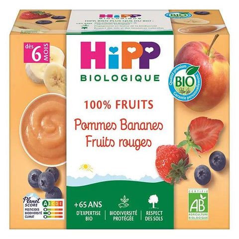 Hipp Apple Banana Red Fruits from 6 months Pots 4 x 100g