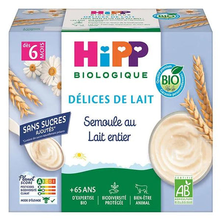 Hipp Semoule au lait entier dès 6 mois Coupelles 4 x100g