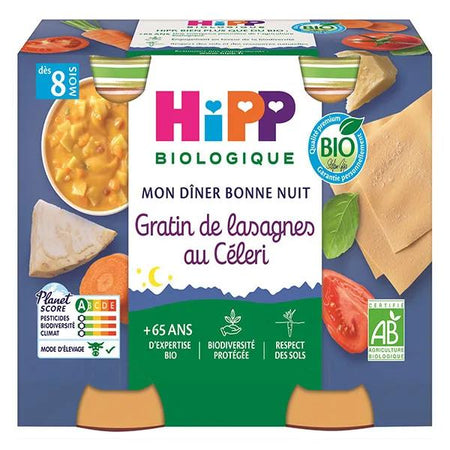Hipp Bio Mon Dîner Bonne Nuit Bol Gratin de Lasagnes au Céleri +8m Lot de 2 x 190g
