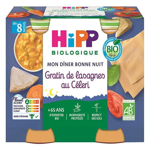 Hipp Bio Mon Dîner Bonne Nuit Bol Gratin de Lasagnes au Céleri +8m Lot de 2 x 190g