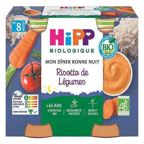 Hipp Bio Mon Dîner Gute Nacht Schale Gemüse-Risotto +8m 2 x 190g