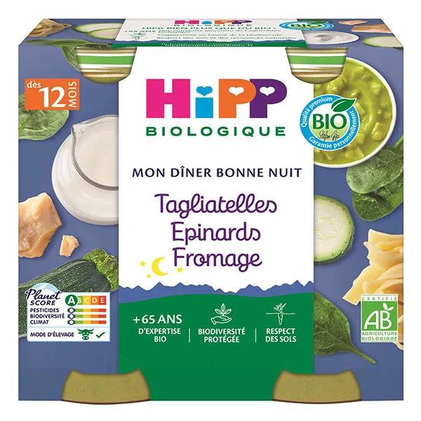 Hipp Bio Mon Dîner Bonne Nuit Bol Tagliatelles Epinards Fromage +12m Lot de 2 x 250g