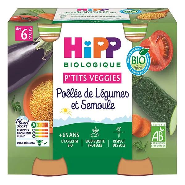 Hipp Bio P'tits Veggies Pot Poêlée de Légumes et Semoule +6m 2 x 190g