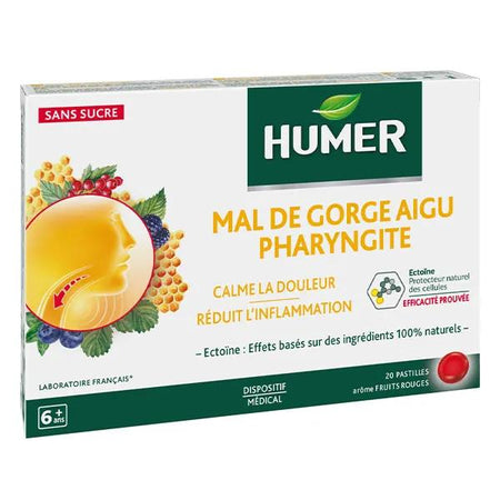 Humer Mal de Gorge Aigu Pharyngite Fruits Rouge dès 6 ans 20 pastilles