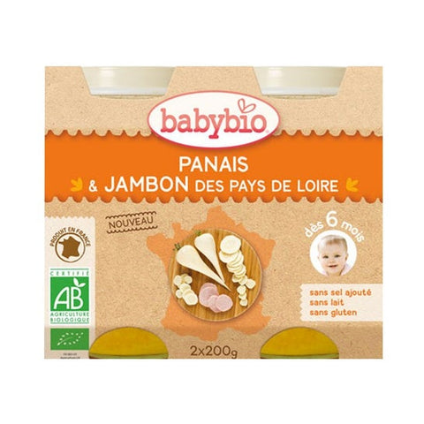 Babybio PASTINAKE AUS DEM CENTRE-VAL DE LOIRE SCHINKEN AUS DER NOUVELLE-AQUITAINE ab 6 Monaten — 400 g