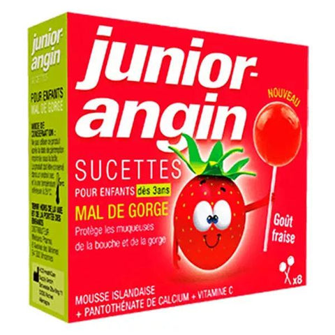 Junior Angin Halsschmerzen Erdbeergeschmack 8 Lutschtabletten