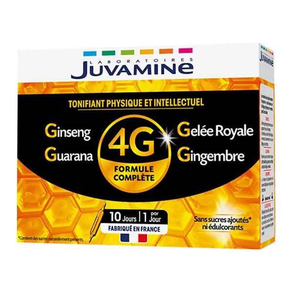 Juvamine 4G Formule Complète Ginseng Gelée Royale Guarana Gingembre 10 ampoules