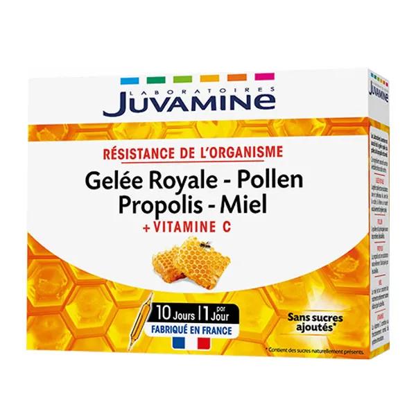 Juvamine Gelée royale, pollen, propolis, miel, vitamine c, 10 ampoules x 10 ml