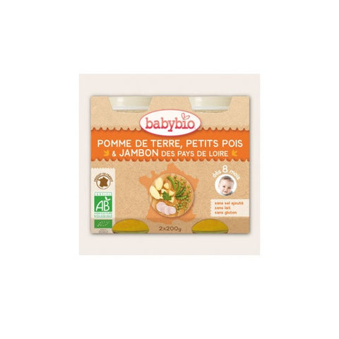 Babybio Mittagsmahlzeit Glas Kartoffel Erbsen Schinken +8m Bio 2 x 200g