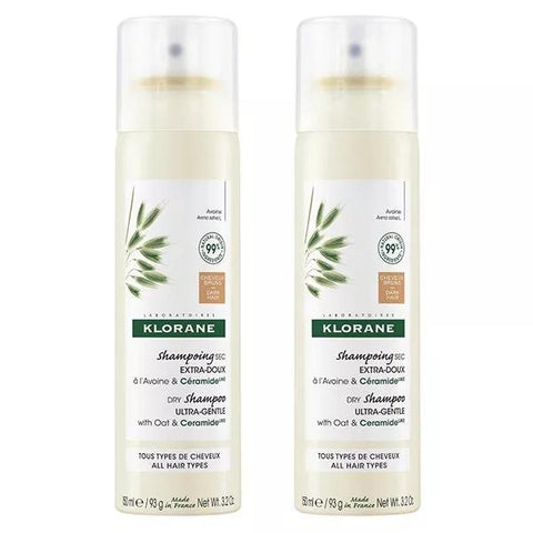 Klorane Duo Trockenshampoo Spray Getönt Extra Sanft Hafer & Ceramid für Braunes bis Dunkelbraunes Haar Packung mit 2 x 150ml