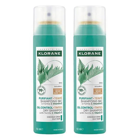 Klorane Duo Trockenshampoo-Spray mit Brennnessel getönt Fettiges Haar Kastanie bis Braun 2 x 150ml