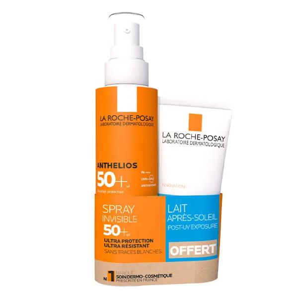 La Roche Posay Anthelios Spray Solaire Invisible Corps SPF50+ avec parfum 200mL + Lait après-soleil Post-UV Exposure75mL offert